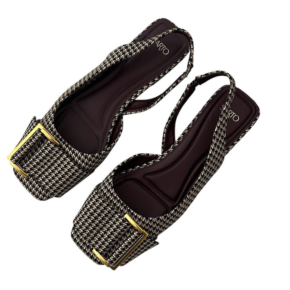 Sarto Tracy Slingback Flats Size 8.5 Houndstooth Buckle Preppy Classic Chic - Picture 3 of 9
